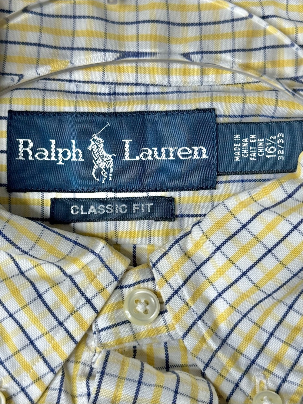 Polo Ralph Lauren Plaid Button Down Shirt Yellow Blue Size 16.5 32/33 - Picture 8 of 9